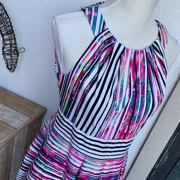 POCKETS Nine West Halter Fit Flare Striped Dress 4 - Picture 7 of 12